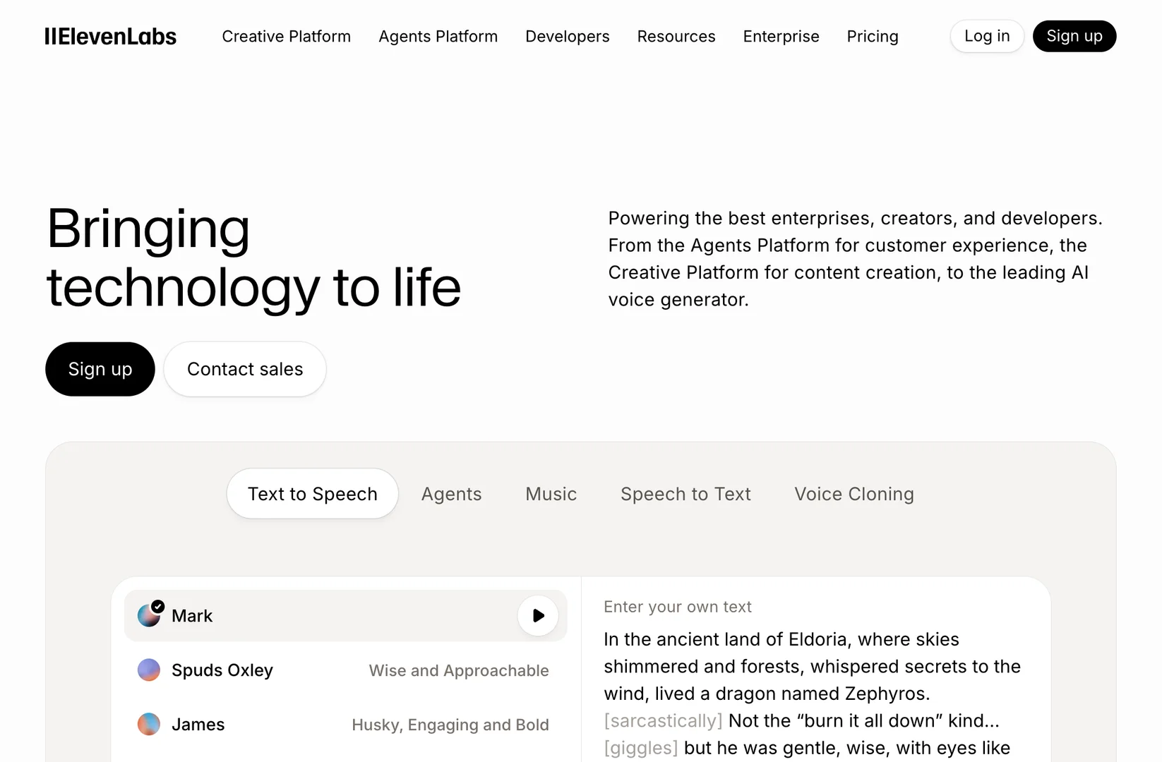 ElevenLabs — skärmbild av verktyget